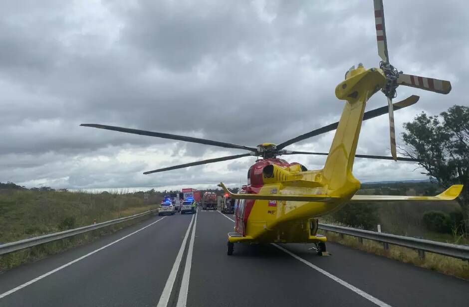Westpac Rescue Helicopter at the scene of a fatal crash at Wingen near Scone in 4 April 2024.Picture supplied