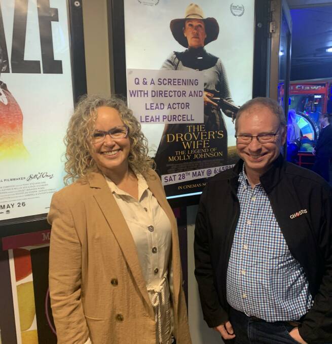 Leah Purcell, left and Kieran Dell at a cinema screening Purcell's film The Drover's Wife. Picture supplied