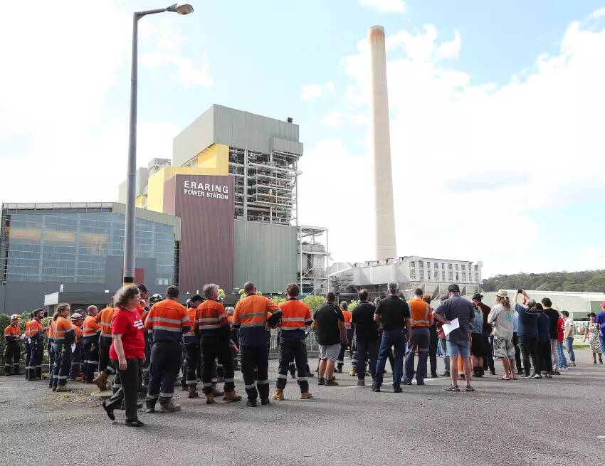 Eraring Power Station workers rally in support of a National Transition Authority in 2023. Picture by Peter Lorimer. 