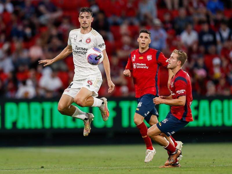 Nicolas Milanovic's double kept the Wanderers firmly in the ALM top six in a 2-1 win over Adelaide. (Matt Turner/AAP PHOTOS)
